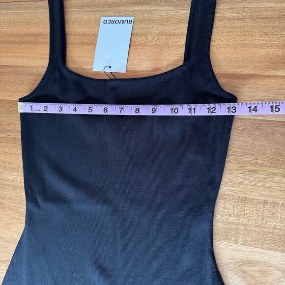 Rumored Parisian Midi Dress Ribbed Square Neck Stretchy Minimalist Small Black - Picture 14 of 16